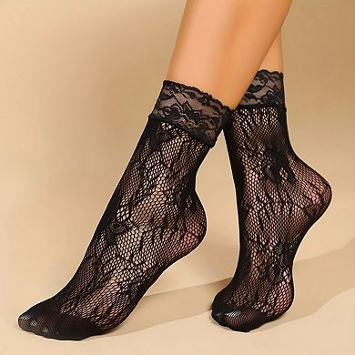 5 Pairs Pack Women Fishnet Ruffle Lace Ankle Socks