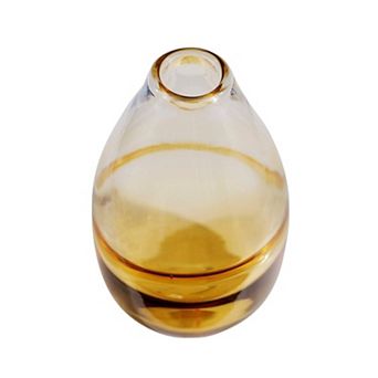 HomeRoots 11" Clear And Amber Ombre Glass Round Table Vase