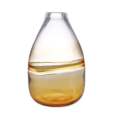 HomeRoots 11" Clear And Amber Ombre Glass Round Table Vase