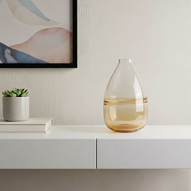 HomeRoots 11" Clear And Amber Ombre Glass Round Table Vase