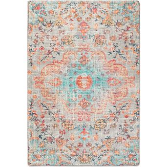 HomeRoots Teal Orange And Ivory Medallion Area Rug