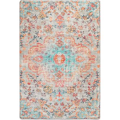 HomeRoots Teal Orange And Ivory Medallion Area Rug