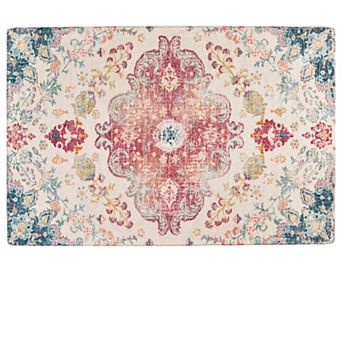 HomeRoots Teal Pink And Ivory Medallion Distressed Area Rug