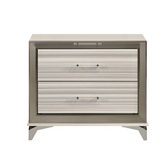 HomeRoots 25" Silver And White Wood Lighted Two Drawer Nightstand