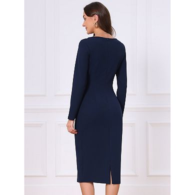 Women's Long Sleeve Wrap Work Midi Dress