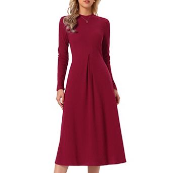 Ribbed Knit Dress for Women Casual Long Sleeve Crew Neck with Pockets A Line Long Knitted Dresses