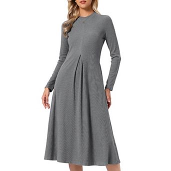 Ribbed Knit Dress for Women Casual Long Sleeve Crew Neck with Pockets A Line Long Knitted Dresses