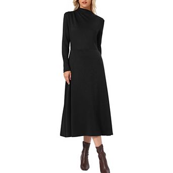 Fall Ribbed Knit Dresses for Women Mock Neck Casual Long Sleeve Maxi Dress