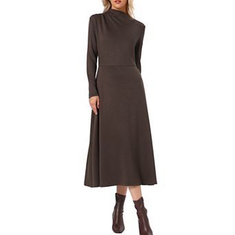 Fall Ribbed Knit Dresses for Women Mock Neck Casual Long Sleeve Maxi Dress