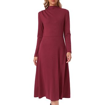 Fall Ribbed Knit Dresses for Women Mock Neck Casual Long Sleeve Maxi Dress
