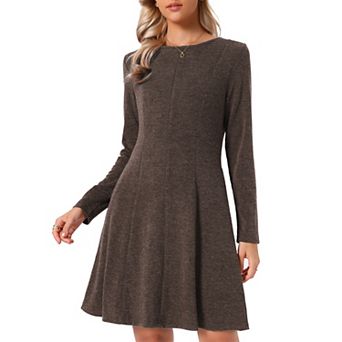 Knit Dress for Women Long Sleeve Round Neck A Line Above the Knee Casual Knitted Dresses