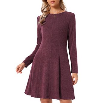 Knit Dress for Women Long Sleeve Round Neck A Line Above the Knee Casual Knitted Dresses