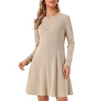 Knit Dress for Women Long Sleeve Round Neck A Line Above the Knee Casual Knitted Dresses