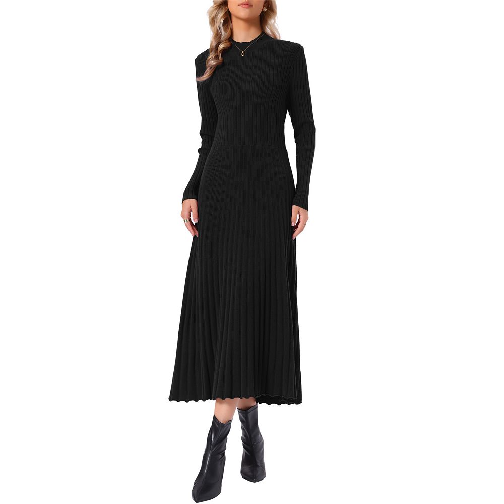 dress pleated women s winter sweater for Women's Mock Neck Long Sleeve Fall Ribbed Knit A Line Midi Dress Size:9 1/2 Regular neck details combined create swatches-beacall-mini-dress Dahlia Floral Jacquard Maxi
