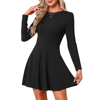 Long Sleeve Dress for Women Fall High Waist A Line Pleated Party Mini Dresses