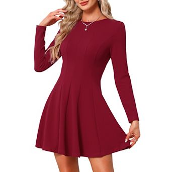 Long Sleeve Dress for Women Fall High Waist A Line Pleated Party Mini Dresses