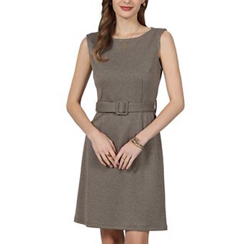 Women's Plaid Houndstooth Dress Sleeveless Boat Neck Trendy Pencil Dresses with Belted