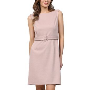 Women's Plaid Houndstooth Dress Sleeveless Boat Neck Trendy Pencil Dresses with Belted
