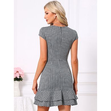 Houndstooth Dress for Women's Ruffle A Line Mini Dresses