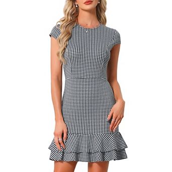 Houndstooth Dress for Women's Ruffle A Line Mini Dresses