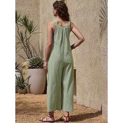 Women's Baggy Rompers Bib Jumpsuit Pleated Wide Leg Adjustable