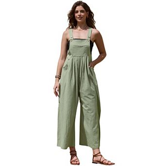 Women's Baggy Rompers Bib Jumpsuit Pleated Wide Leg Adjustable Straps Sleeveless Long Pants Overalls