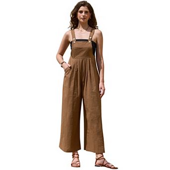Women's Baggy Rompers Bib Jumpsuit Pleated Wide Leg Adjustable Straps Sleeveless Long Pants Overalls