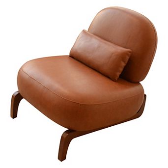 Heybly Accent Chair with Solid Wood Legs, Faux Leather Armless Chair with Soft Cushion