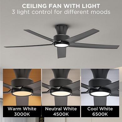 52" Quiet DC Reversible Ceiling Fan with Light & Remote