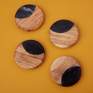 Helena Black Marble Round Coasters - Set of 4