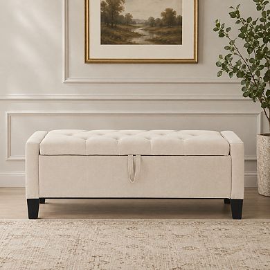 Heybly 45" Entryway Ottoman Bench with Safety Hinge, Hidden Storage and Wood Frame