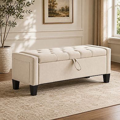 Heybly 45" Entryway Ottoman Bench with Safety Hinge, Hidden Storage and Wood Frame