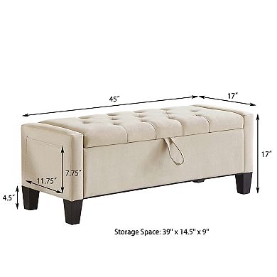 Heybly 45" Entryway Ottoman Bench with Safety Hinge, Hidden Storage and Wood Frame
