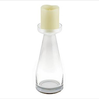 HomeRoots 11" Clear Glass Centerpiece Pillar Candle Holder With Candle