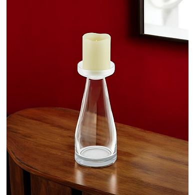 HomeRoots 11" Clear Glass Centerpiece Pillar Candle Holder With Candle