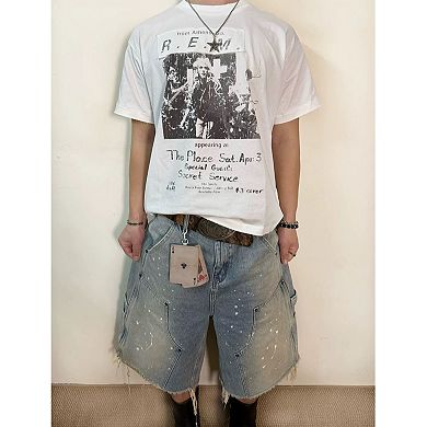 Men's Carpenter Denim Shorts, Vintage Washed with Paint Splatter & Frayed Hem