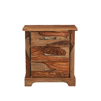 HomeRoots 27" Brown Solid Wood Live Edge Three Drawer Nightstand