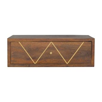 HomeRoots 18" Brown Solid Wood Geometric Brass Inlay One Drawer Floating Nightstand