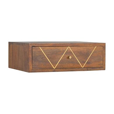 HomeRoots 18" Brown Solid Wood Geometric Brass Inlay One Drawer Floating Nightstand