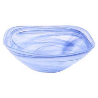 HomeRoots 10" Blue And White Alabaster Glass Square Salad Bowl