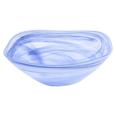 HomeRoots 10" Blue And White Alabaster Glass Square Salad Bowl
