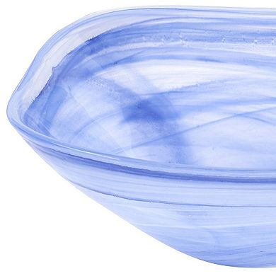 HomeRoots 10" Blue And White Alabaster Glass Square Salad Bowl