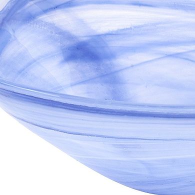 HomeRoots 10" Blue And White Alabaster Glass Square Salad Bowl