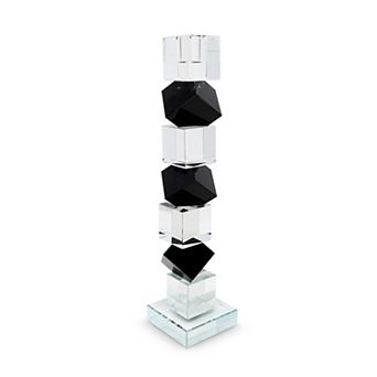 HomeRoots 12" Black And Clear Crystal Tabletop Taper Candlestick