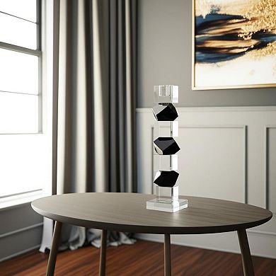 HomeRoots 12" Black And Clear Crystal Tabletop Taper Candlestick