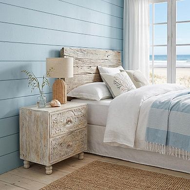 HomeRoots 24" Natural And White Solid Wood Carved Scrollwork Two Drawer Nightstand