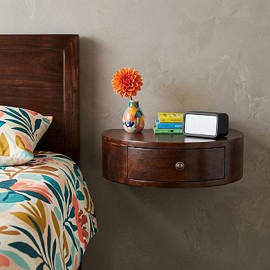 HomeRoots 22" Brown Solid Wood One Drawer Floating Nightstand