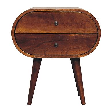 HomeRoots 24" Chestnut Solid Wood Oval Two Drawer Nightstand