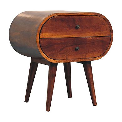 HomeRoots 24" Chestnut Solid Wood Oval Two Drawer Nightstand