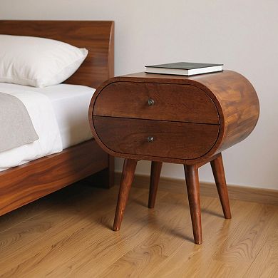 HomeRoots 24" Chestnut Solid Wood Oval Two Drawer Nightstand